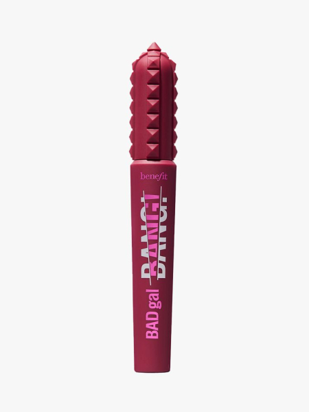 closed tube of Benefit Bad Gal Bang Mascara in Wild Plum on a light gray background