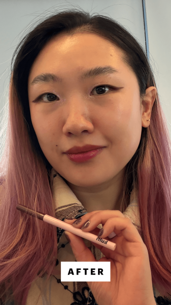 Han after applying the Kulfi Underlined Kajal LongWear Eyeliner in Jamun Glaze