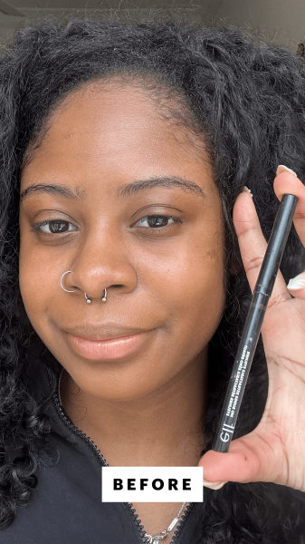 Curry before applying the e.l.f. Cosmetics No Budge Retractable Eyeliner in Coffee